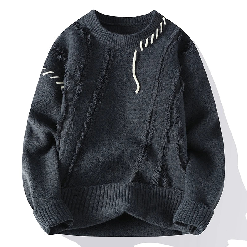 Men's Warm Knitted Sweater Patchwork O-Neck Pullover Winter