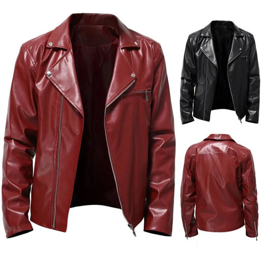 Men's Black PU Leather Jacket Streetwear Zipper Motorcycle
