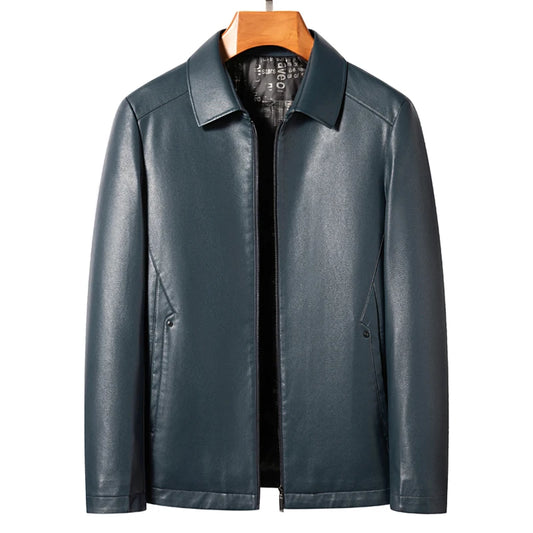 Men's Lapel Leather Jacket Natural Sheepskin Business Casual