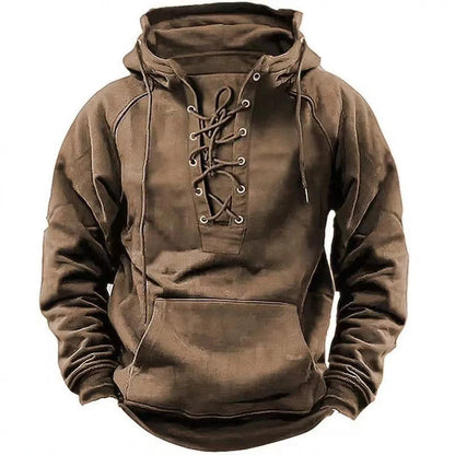 Men's Hooded Sweatshirt Vintage Lace-Up Hoodie Drawstring