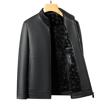 Men's Stand Collar Sheep Leather Jacket Business Leisure Autumn