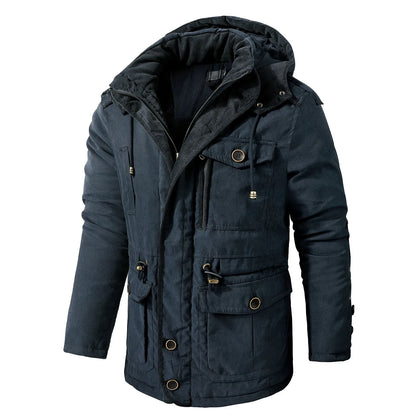 Men's Winter Fleece Parka Windproof Hooded Jacket Fur Liner