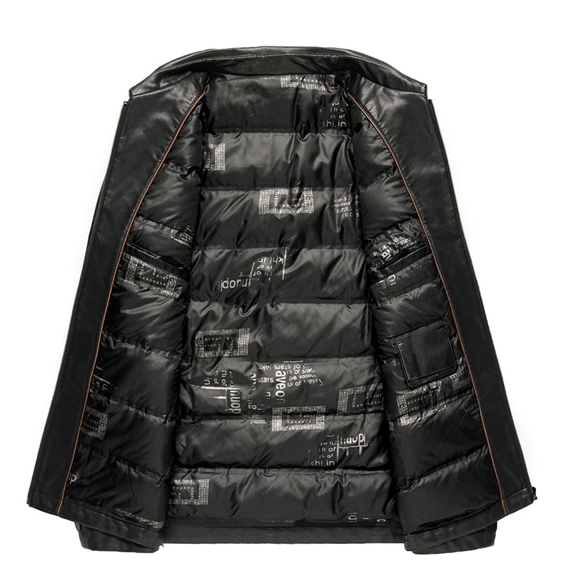 Men's Lapel Leather Jacket Natural Sheepskin Business Casual
