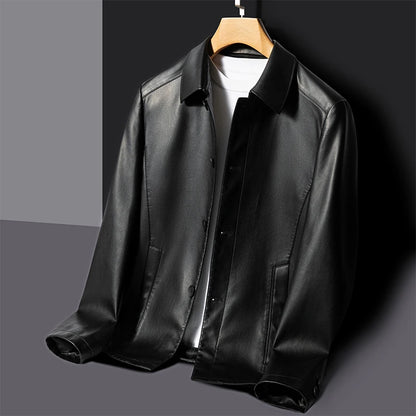 Men's Thin Lapel Leather Jacket Genuine Sheepskin Spring Autumn