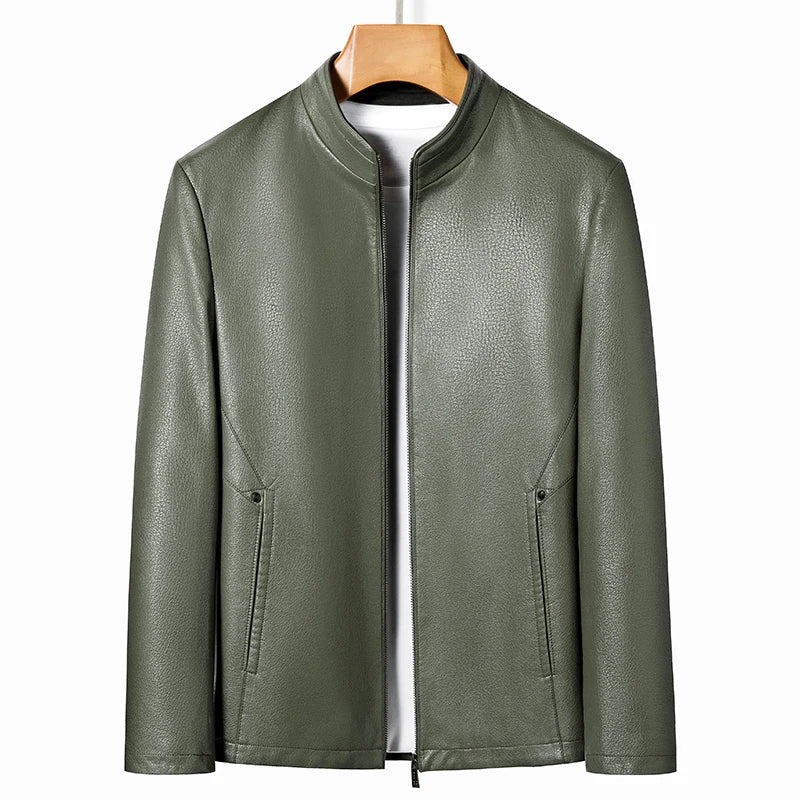 Men's Stand Collar Sheep Leather Jacket Business Leisure