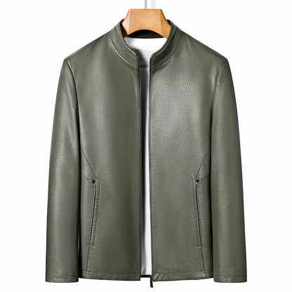 Men's Stand Collar Sheep Leather Jacket Business Leisure