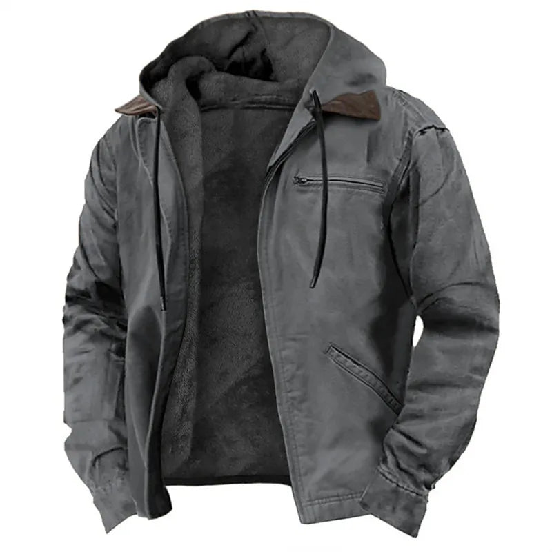 Men's Fleece Jacket Hooded Zipper Pocket Winter Warm
