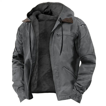 Men's Fleece Jacket Hooded Zipper Pocket Winter Warm