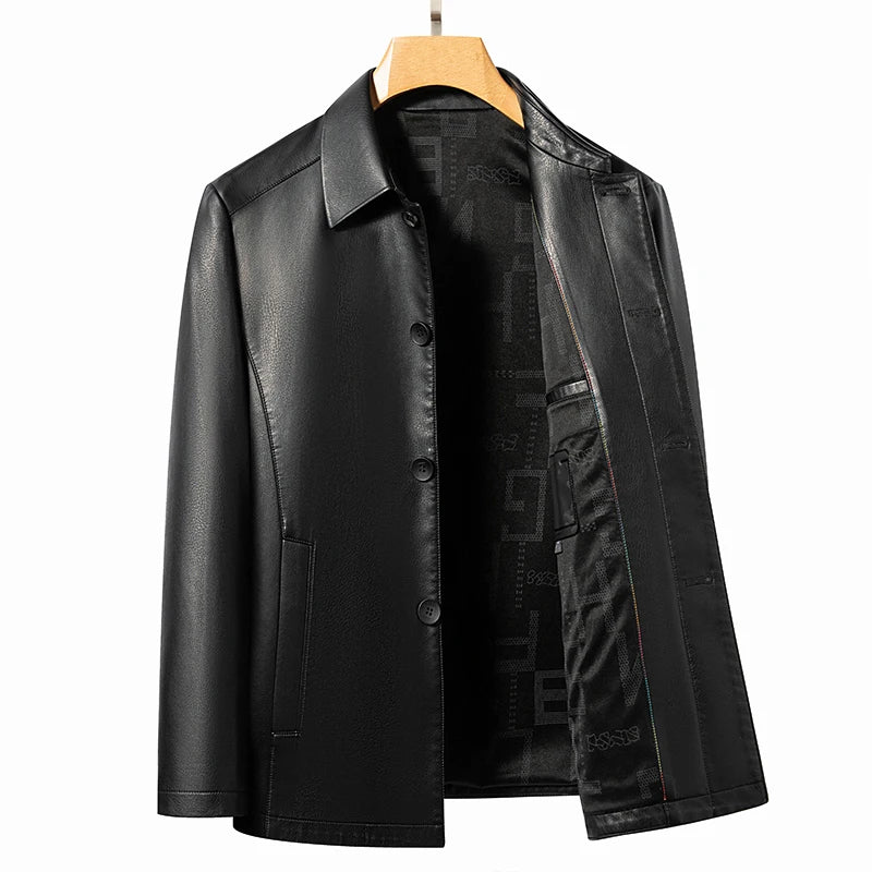 Men's Thin Lapel Leather Jacket Genuine Sheepskin Spring Autumn