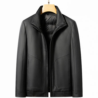Men's Leather Winter Jacket Ferret Fur Collar Duck Down