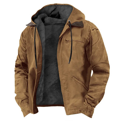 Men's Fleece Jacket Hooded Zipper Pocket Winter Warm