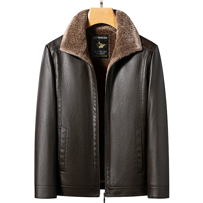 Men's Leather Jacket Thickened Fur Business Casual