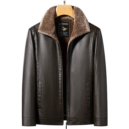 Men's Leather Jacket Thickened Fur Business Casual