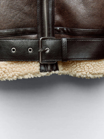 Women's Faux Lamb Leather Jacket Retro Fur Autumn Winter