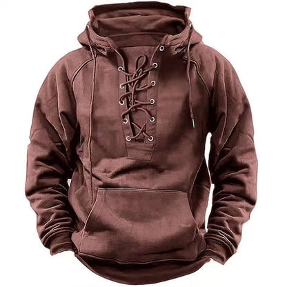 Men's Hooded Sweatshirt Vintage Lace-Up Hoodie Drawstring