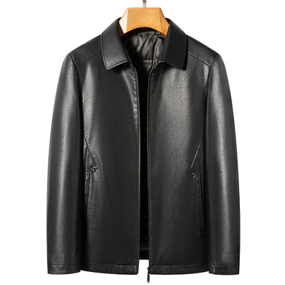 Men's Lapel Leather Jacket Natural Sheepskin Business Casual