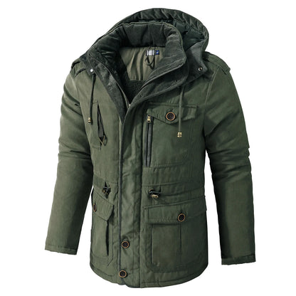 Men's Winter Fleece Parka Windproof Hooded Jacket Fur Liner