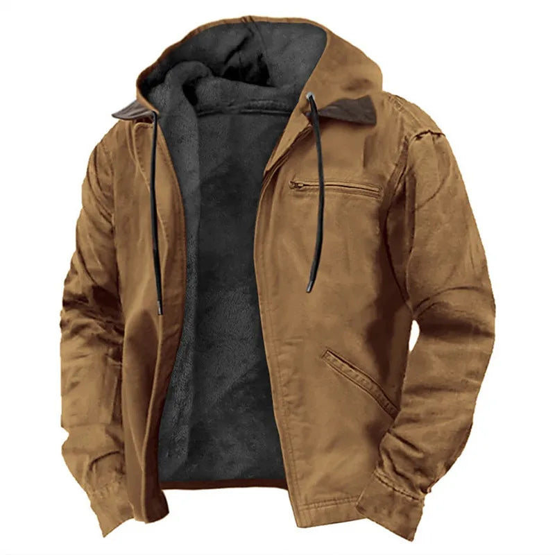 Men's Fleece Jacket Hooded Zipper Pocket Winter Warm