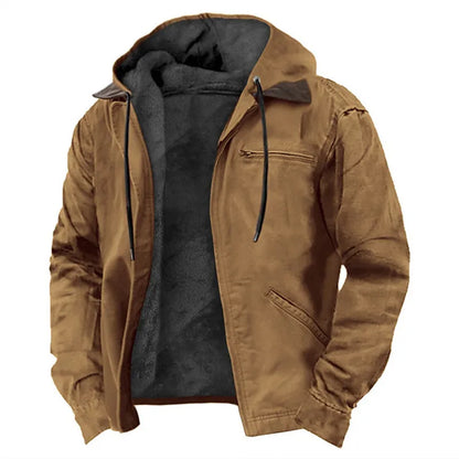 Men's Fleece Jacket Hooded Zipper Pocket Winter Warm
