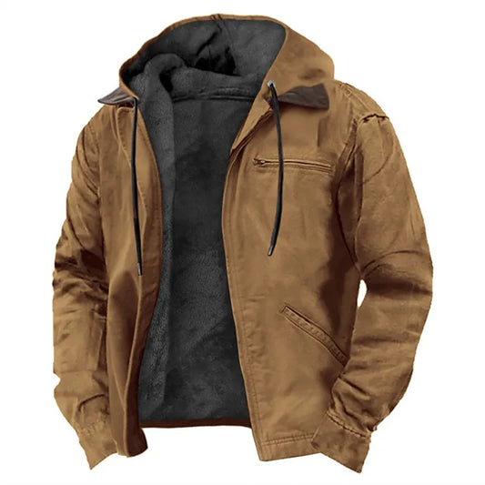 Men's Fleece Jacket Hooded Zipper Pocket Winter Warm