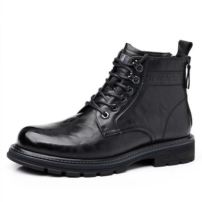 Men's Vintage Leather Snow Boots Microfiber Lace Up Outdoor