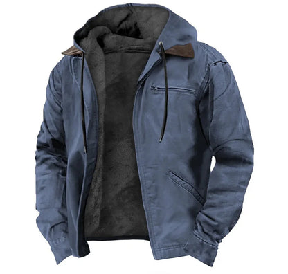 Men's Fleece Jacket Hooded Zipper Pocket Winter Warm