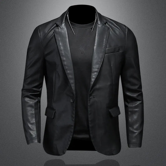 Men's PU Leather Jacket Slim Fit Black Motorcycle