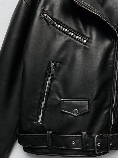 Women's PU Leather Jacket Loose Motorcycle
