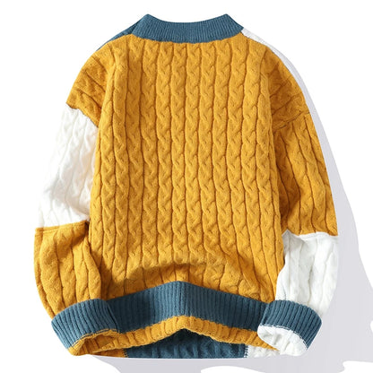 Men's Patchwork Sweater Loose Fit Knit Pullover Spring Winter