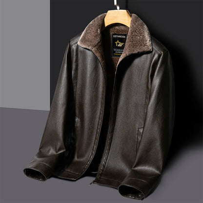 Men's Leather Jacket Thickened Fur Business Casual