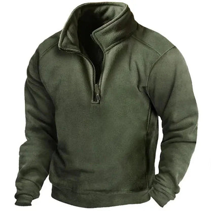 Men's Half Zip Sweatshirt Stand Collar Loose Fit Army Green Hoodie