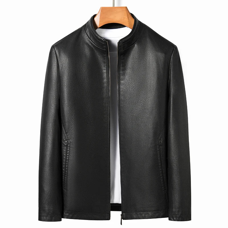 Men's Stand Collar Sheep Leather Jacket Business Leisure
