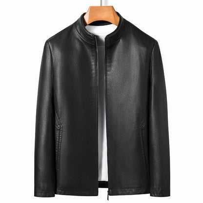 Men's Stand Collar Sheep Leather Jacket Business Leisure
