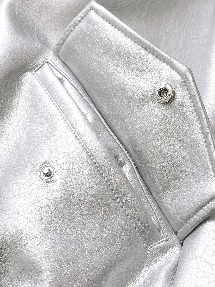 Women's Retro PU Leather Jacket Loose Fit Zipper Moto
