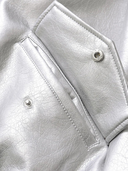 Women's Retro PU Leather Jacket Loose Fit Zipper Moto