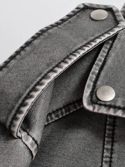 Women's Faux Leather Jacket Vintage Loose Washed Streetwear