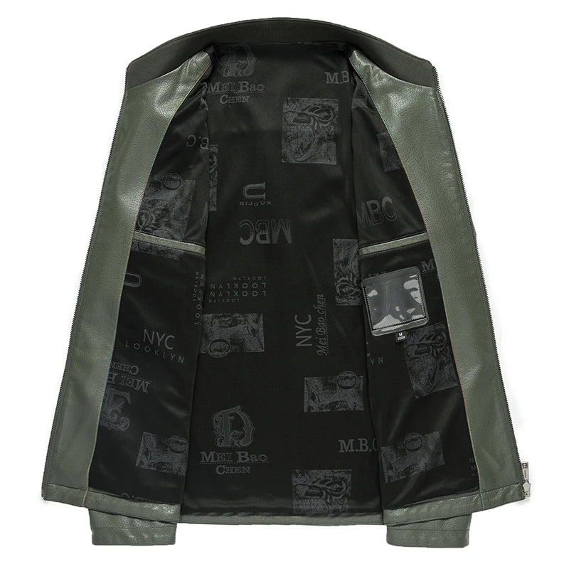 Men's Stand Collar Sheep Leather Jacket Business Leisure