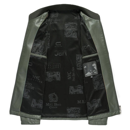 Men's Stand Collar Sheep Leather Jacket Business Leisure