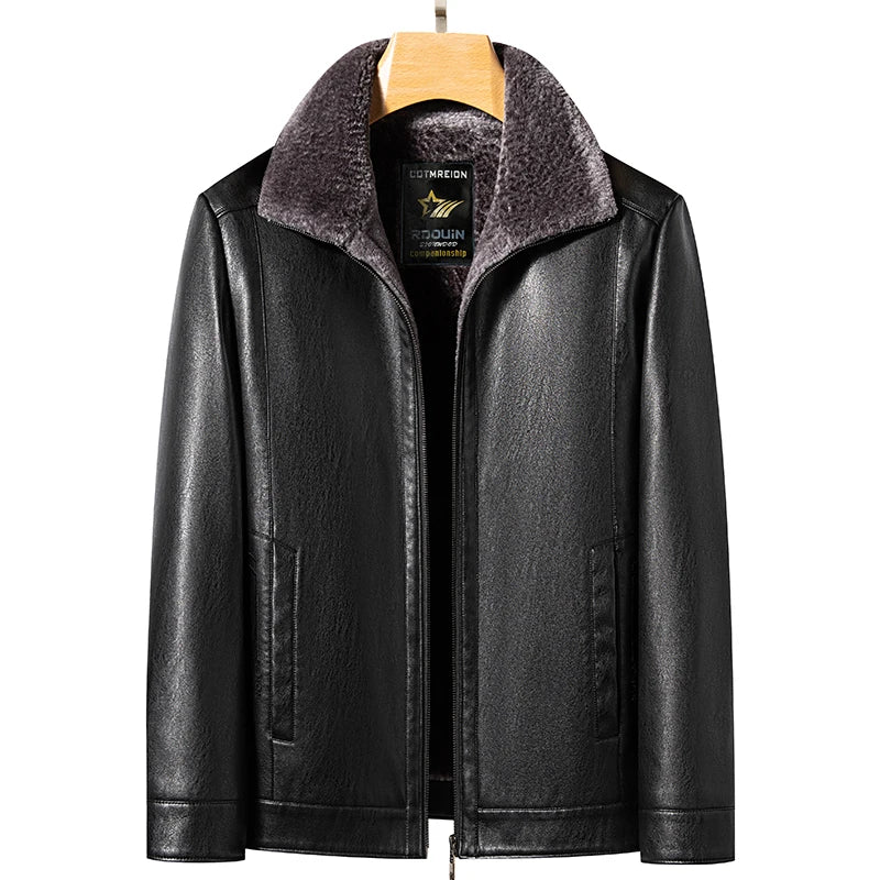 Men's Leather Jacket Thickened Fur Business Casual