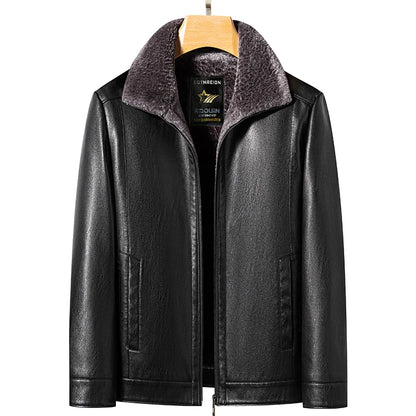 Men's Leather Jacket Thickened Fur Business Casual
