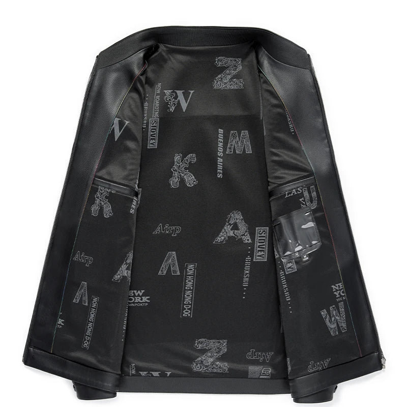 Men's Stand Collar Sheep Leather Jacket Business Leisure Autumn