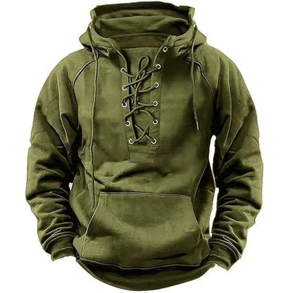 Men's Hooded Sweatshirt Vintage Lace-Up Hoodie Drawstring