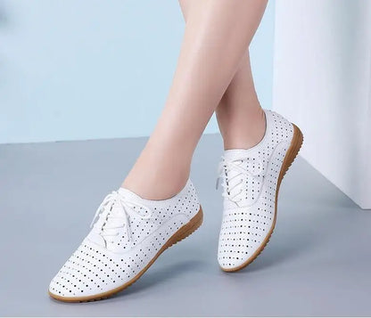 Women's Leather Loafers Hollow Out Oxford Shoes Summer Flats