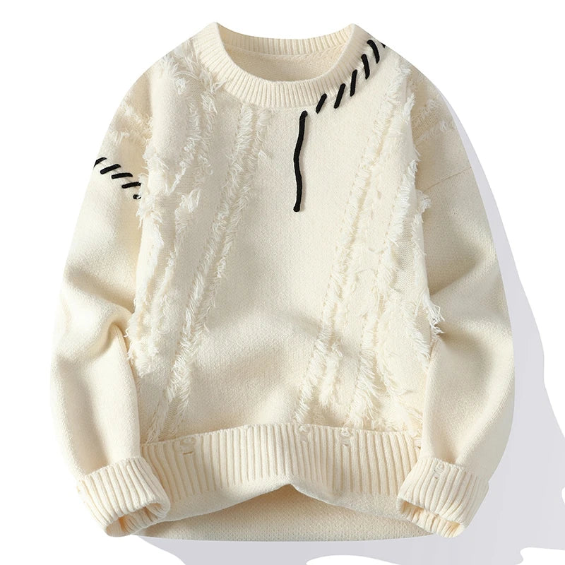 Men's Warm Knitted Sweater Patchwork O-Neck Pullover Winter