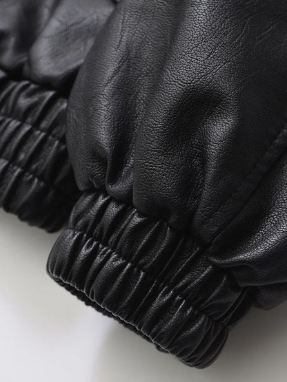 Women's Retro PU Leather Jacket Loose Fit Zipper Moto