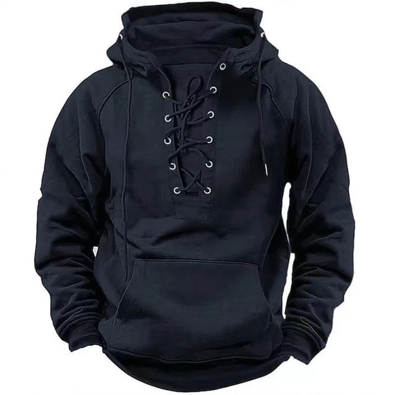 Men's Hooded Sweatshirt Vintage Lace-Up Hoodie Drawstring