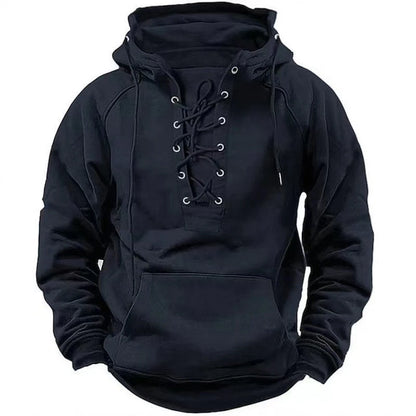 Men's Hooded Sweatshirt Vintage Lace-Up Hoodie Drawstring
