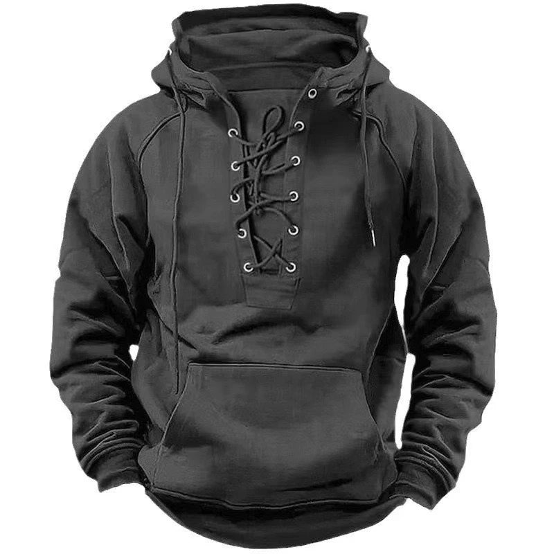 Men's Hooded Sweatshirt Vintage Lace-Up Hoodie Drawstring