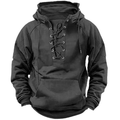 Men's Hooded Sweatshirt Vintage Lace-Up Hoodie Drawstring
