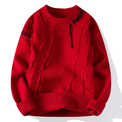 Men's Warm Knitted Sweater Patchwork O-Neck Pullover Winter
